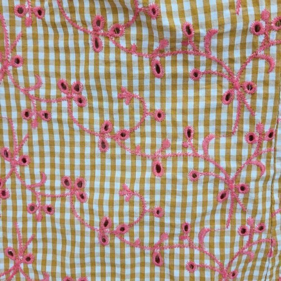 Odille Top Button Up Cottagecore Gingham Eyelet Floral Embroidered Mustard Sz 0 - Picture 9 of 9